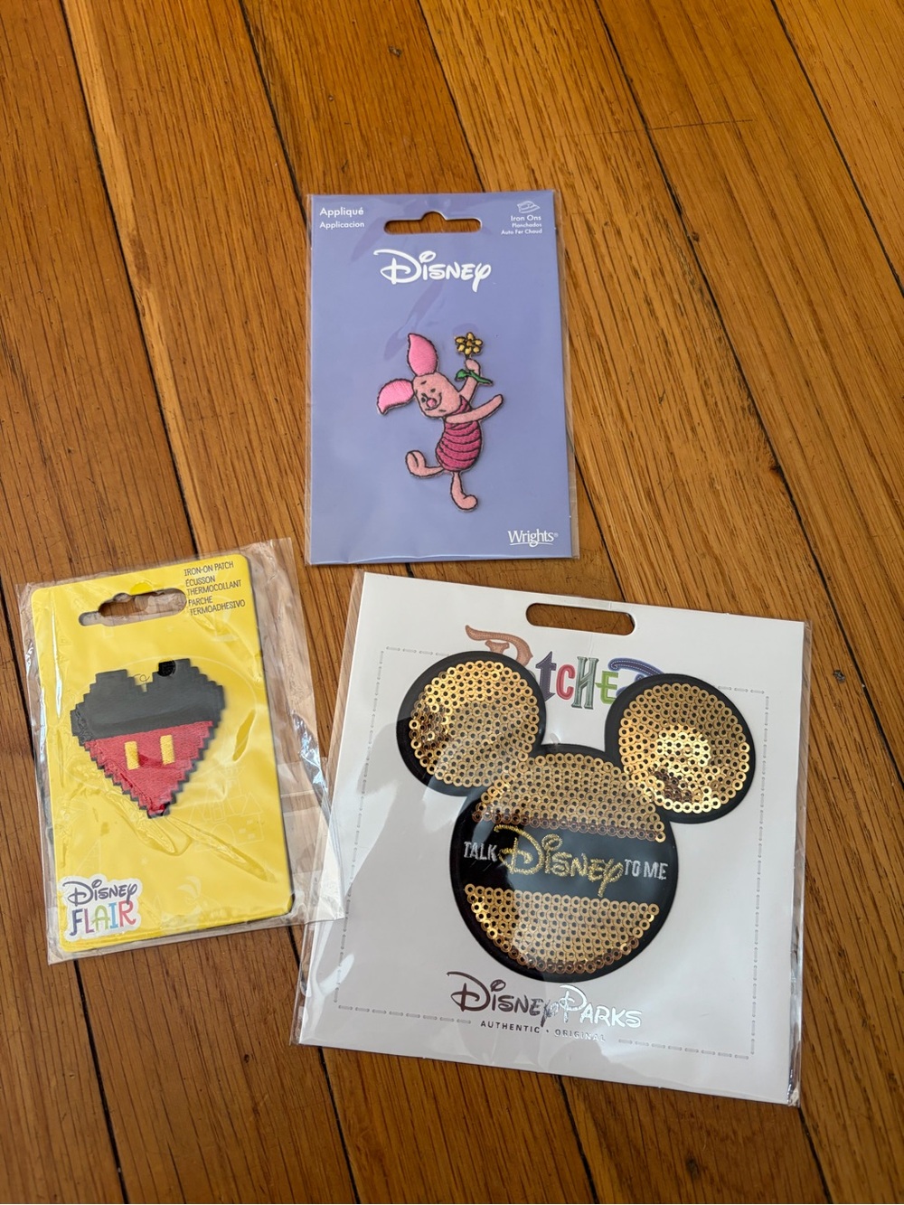 NEW Disney Sequin Mickey Head Patch, Piglet, Mickey Heart Patches.